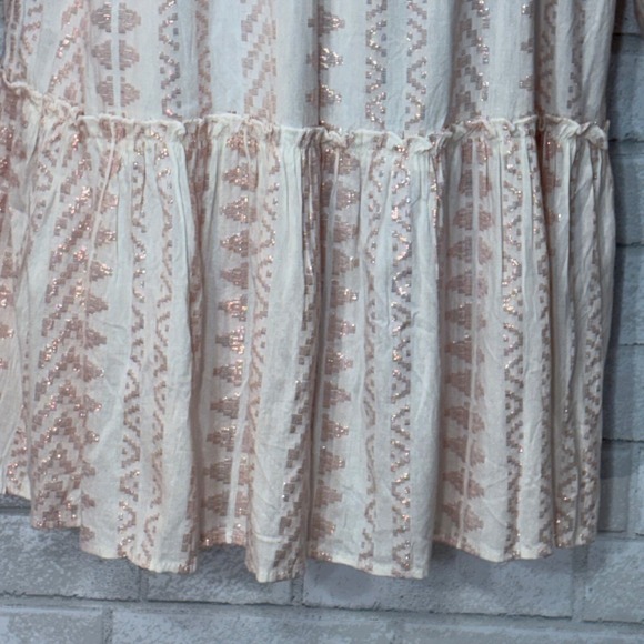 Blush Shimmery Boho Babydoll Mini Dress Small Festival Fairy Coquette Peasant - Picture 6 of 13